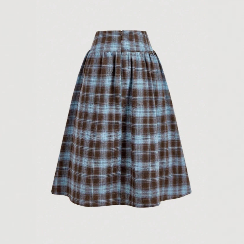 plaid pleated casualpreppy style skirt blue plaid autum skirt