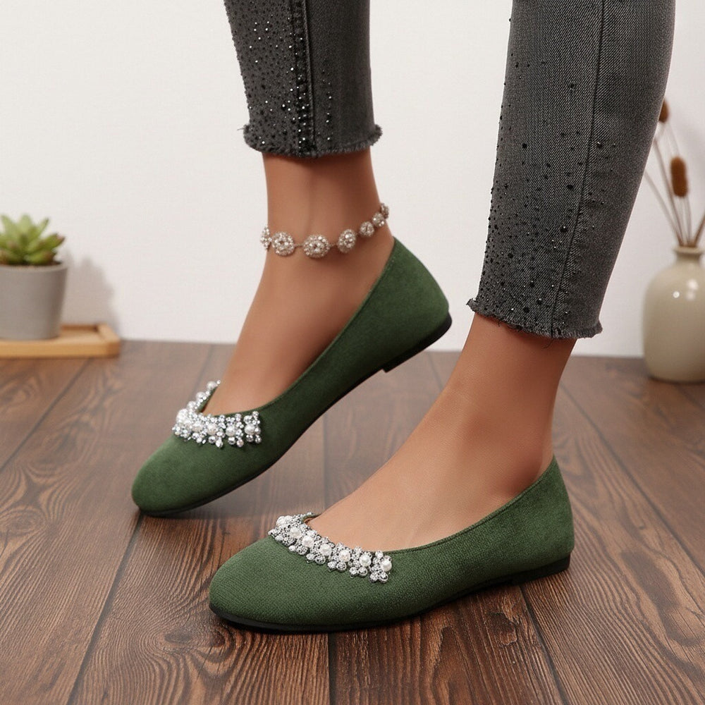 Exportplus sizeflats women's  rhinestone beaded french soft bottom evening shoes velvet spring elegant flatsflats