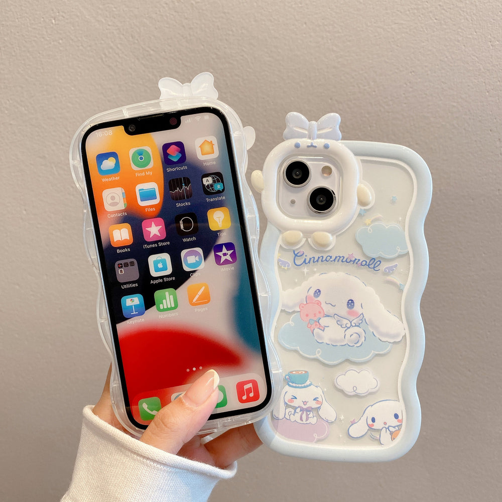 Wavy little monster case for apple iphone 16, iphone 12 pro cinnamoroll cartoon tpu glossy protective cover