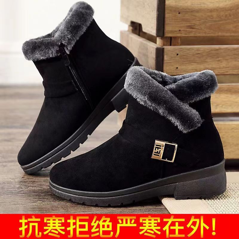 Winter slip-on fleece-lined cotton shoes heattech ladieswear shoes non-slipthickened cotton shoes for middle-aged and elderly people flatsnon-slip granny shoes