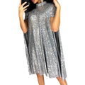 spring new    european and american foreign trade small stand collar sequin dress loose women's clothing