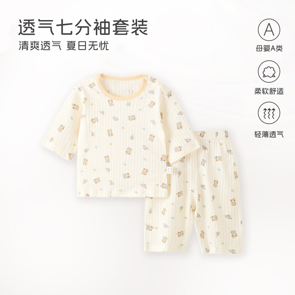 Baby pajamas pure cotton thin kids home clothes summer boys and girls three-quarter sleeve air-conditioning clothes separatessuit