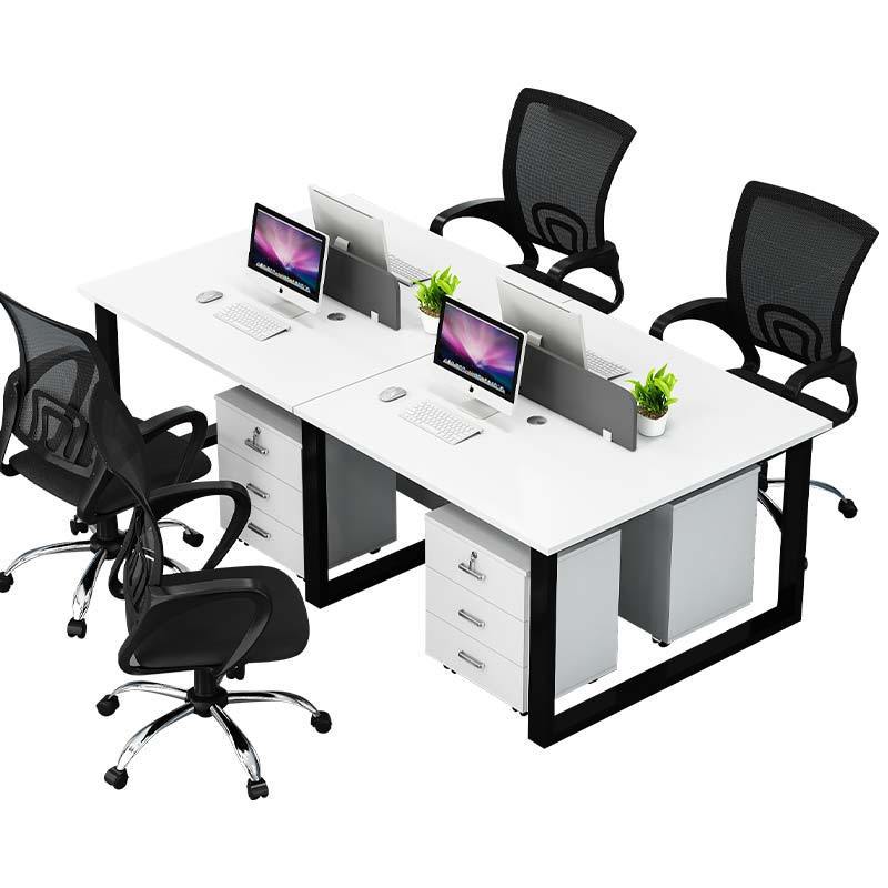 Economical four-seat office desk and chair set with partition for employees - includes two double-desk workstations and computer desks