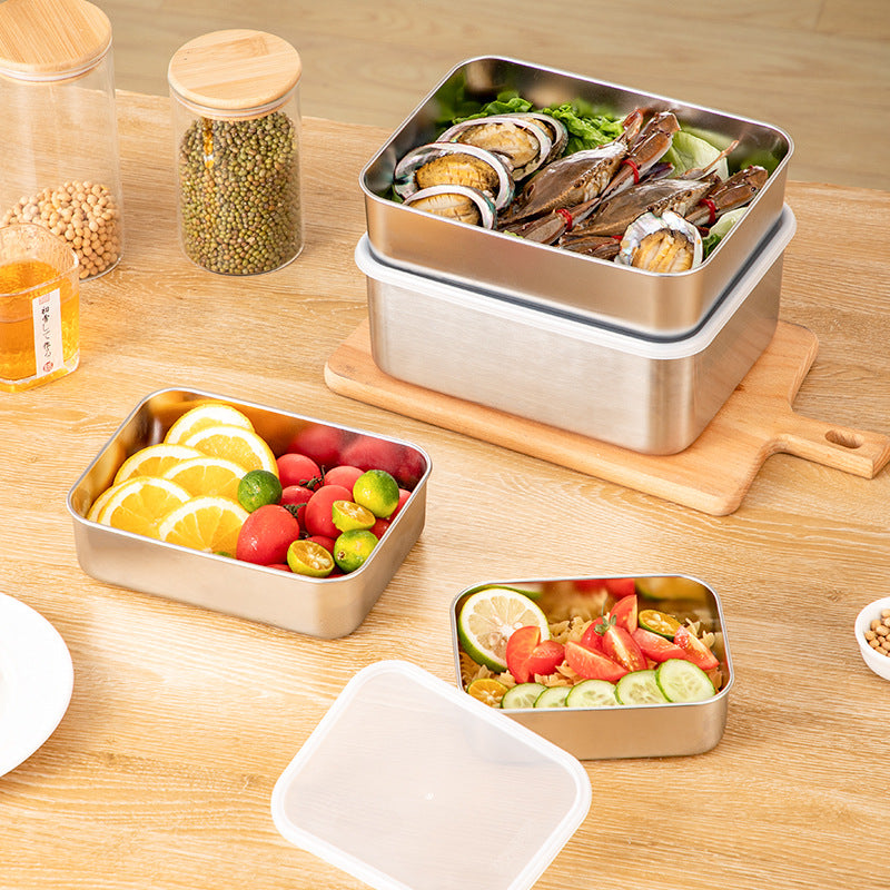 Wholesale stainless steel fresh-keeping box 304 food grade lunch box fruit bento box refrigerator frozen storage box sealed box
