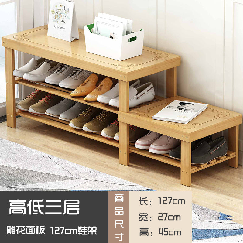 Solid wood shoe rack bench for entryway, shoe changing stool, household shoe cabinet with integrated bench seat for home use