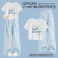 Wide-leg pants  girls summer student contrast colorplaidcasual pants girl new arrivalloose dopamine children's clothing