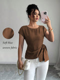 cross-border fashion casual crew neck solid color asymmetrical ruffle hem tank top short sleeve top for  us & europe