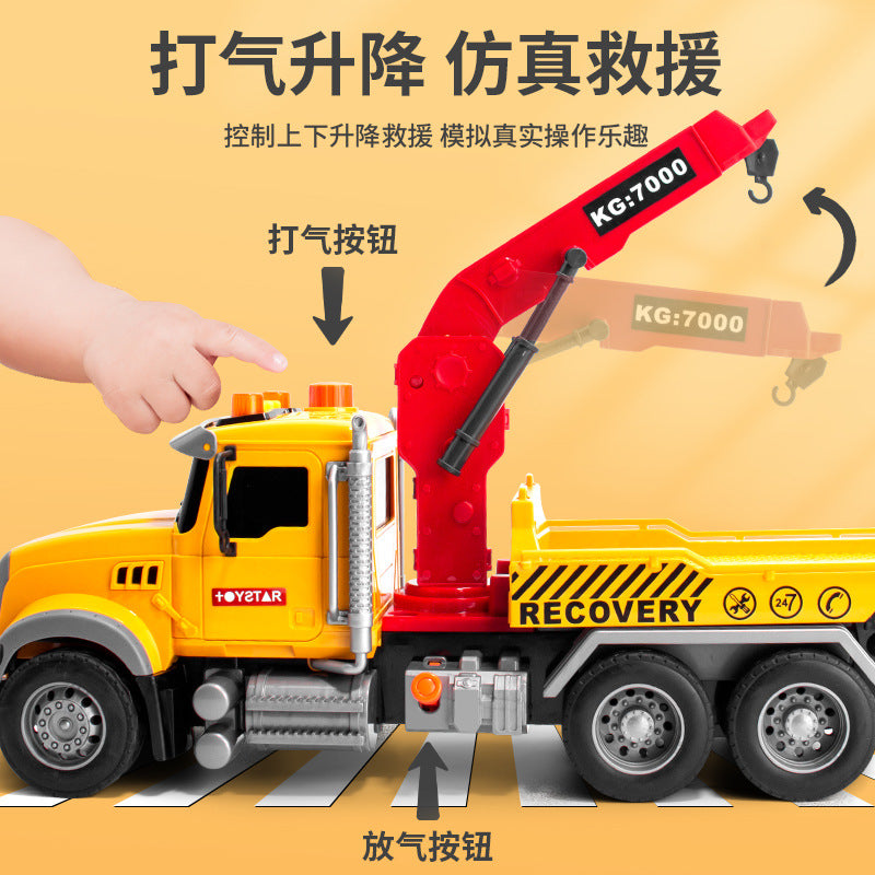 Boys' trailer toy crane - kids' car crane flatbed tow truck - engineering transport rescue vehicle with lights and sounds