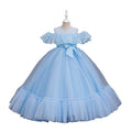girls' off-the-shoulder lace patchwork long mesh princess dress - ready stock wholesale flower girl dress