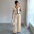 fashionsummernew arrivalcontrast colorv neck short-sleeved topsloose pantssuitwork clothingeleganttwo-piece set