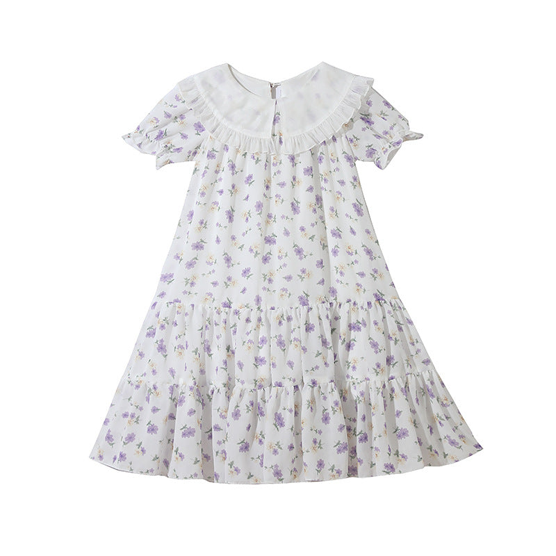 Girls' summer korean style floral dress  new arrival - stylish summer outfit for older girls, sweet princess dress with peter pan collar