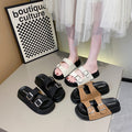 New arrivalcouple slippers thick sole summer outwearclassy sense of heightening shoes short women's sandals birkenstock one-line slippers