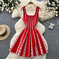 Export french jacquard sleeveless elegantknittingdress women's summer work clothing waist a-line knitting short skirt with flap pocket pants