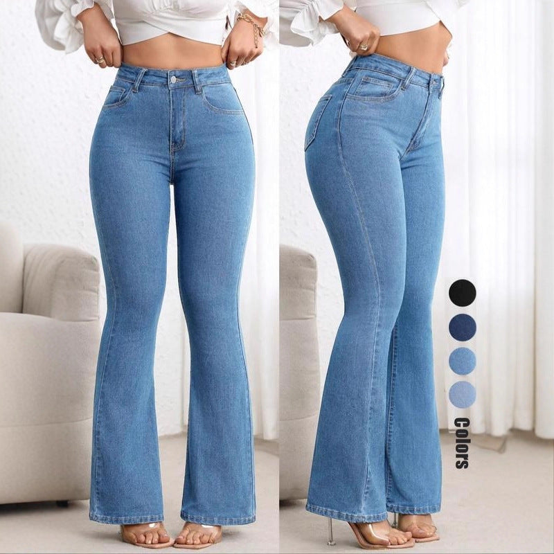 hot-selling  fashionexportjeans women's elastic silm flared pants hip lift high waist slightly flared pants