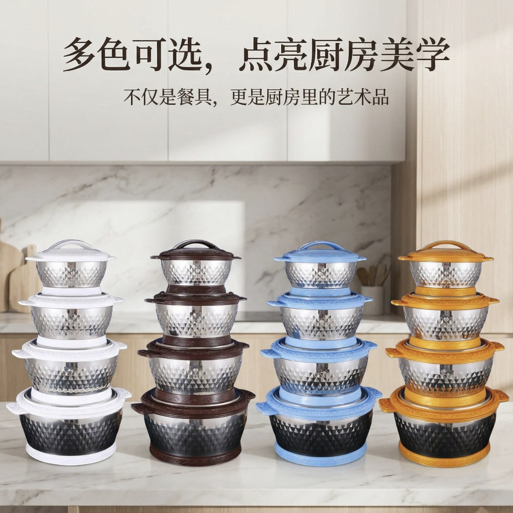 Magnetic double-layer pot three-piece set stainless steel thermal insulation pot exported to africa suit pot drill point 4pcs thermal insulation pot pot