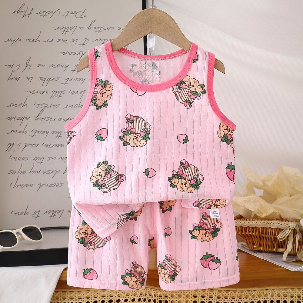korean style kids' tank top set - new trendy cartoon sleeveless tank top and shorts set for boys and girls