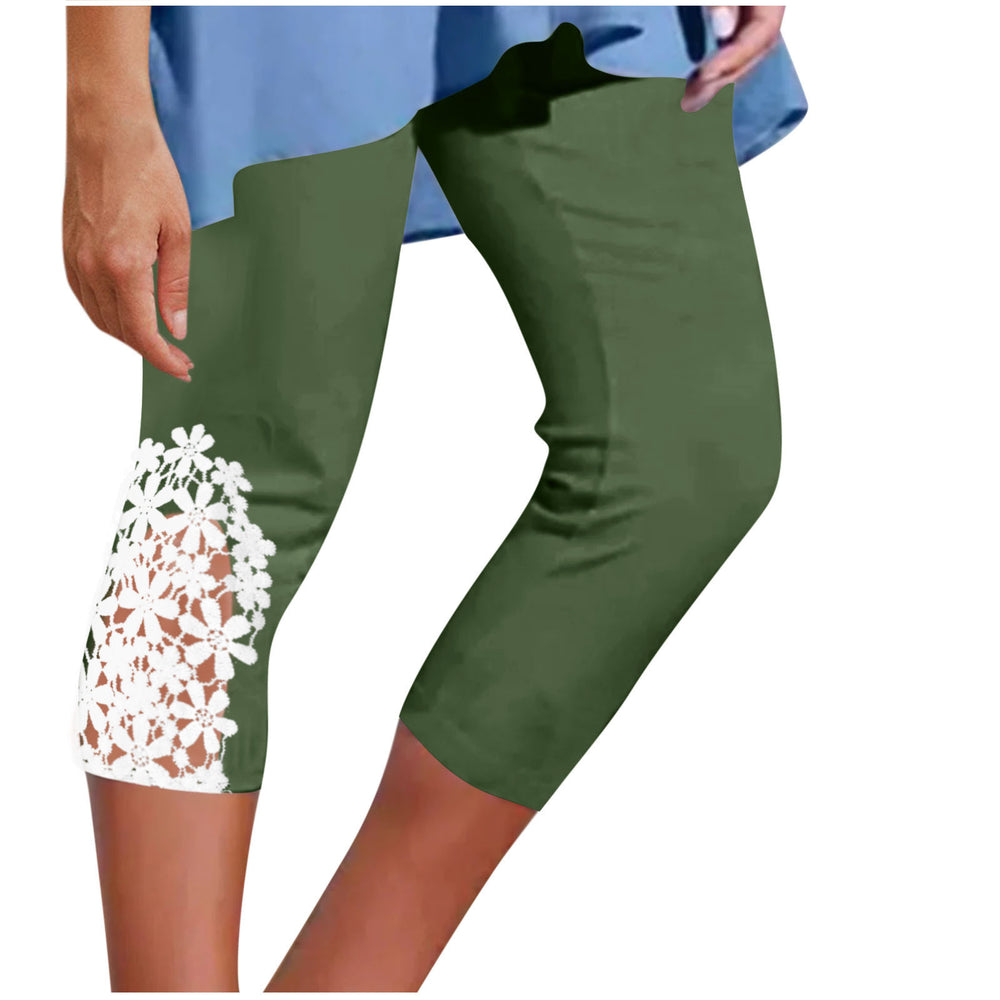 cross-border women's summer solid color lace trim casual leggings yoga pants - can be worn as capri pants