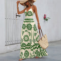 European and american cross-border foreign trade short-sleeved wholesale new printed suspender long skirt vacation style backless