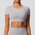 Ready-to-ship, cross-border, double-sided brushed, built-in bra, form-fitting, short-sleeve yoga top, pilates, running, and workout t-shirt for women