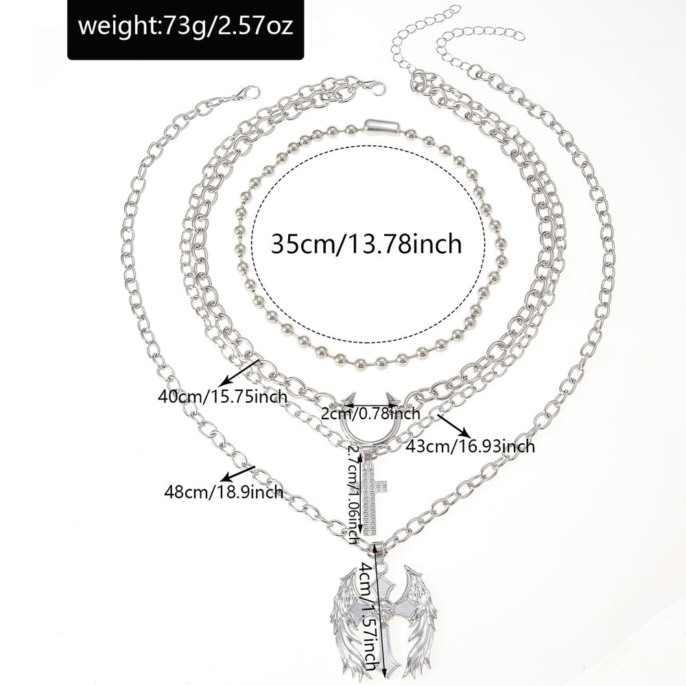 Wholesale cross pendant necklaces - cross-border creative halloween necklaces - layered design angel & devil clavicle chains