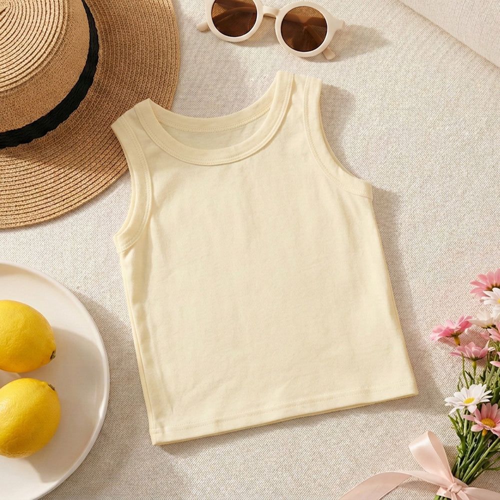 Kids' 100% cotton tank top - new summer collection: solid color, skin-friendly, sleeveless top for boys and girls. perfect for loungewear, sleepwear, and wholesale children's clothing