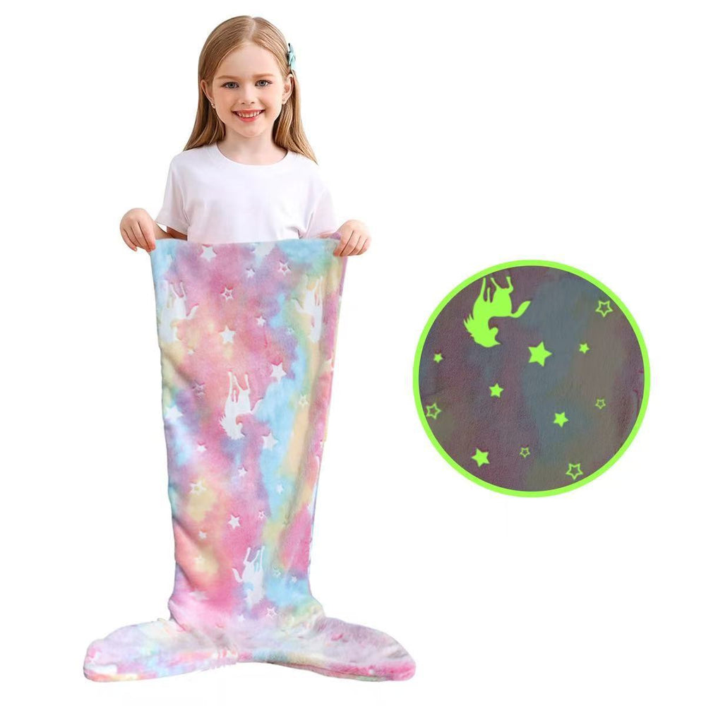 new arrival mermaid starry sky luminous kids sleeping bag flannel luminous blanket heattechfall and winter lazy blanket