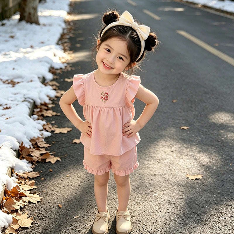 Girls' flutter sleeve shorts set -  lightweight summer outfit - new baby & toddler summer two-piece set