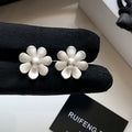 Niche style atmosphere retrostereo handmade brushed flower sunflower men's and women's earrings thick silver high quality earrings