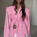 cross-border e-commerce women's fashion: european and american summer new arrivals - stylish, figure-flattering, tie-waist, versatile v-neck blazer jacket
