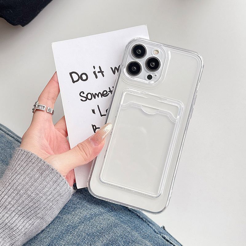 Card slot transparent case for apple 15 pro full coverage phone case iphone 11/12 minimalist anti-drop protective cover