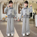 Girls' casual activewear set -  spring/autumn new arrival: stylish and trendy two-piece faux layered sweatshirt and wide-leg pants set