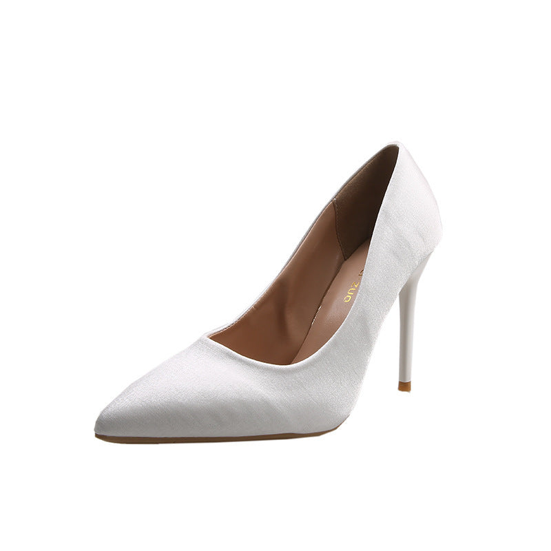 French satin black high heels - 2025 summer new collection: pointed-toe, low-cut, closed-toe stiletto heels - elegant and stylish for everyday wear