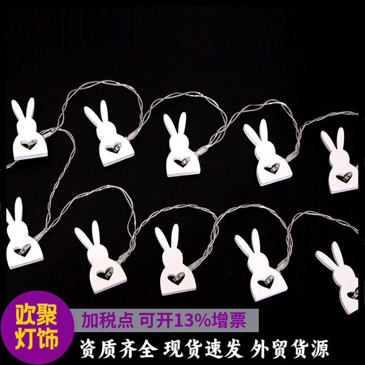 Factory direct sales Easter wooden rabbit light string, creative LED wood love rabbit decorative lights flashing lights string lights