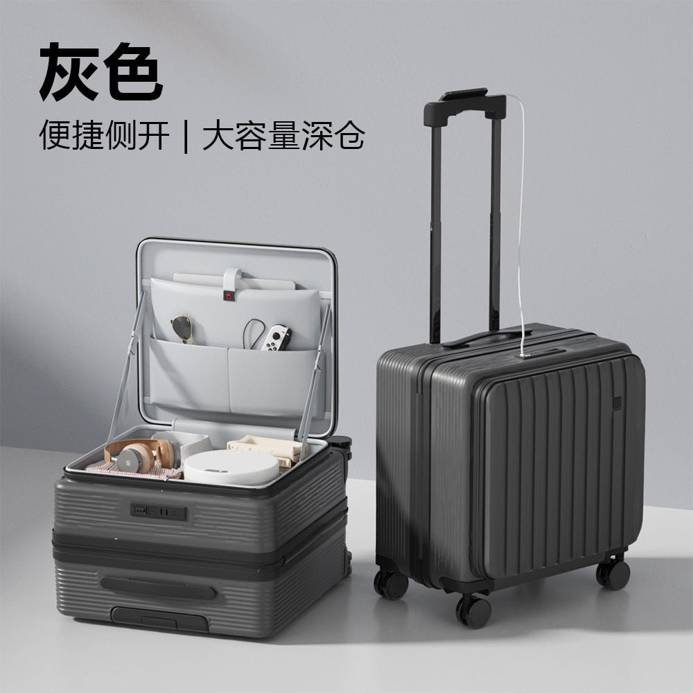 Side open small suitcase short trip 20-inch parent-child travel artifact can sit boarding trolley case for men, women and children