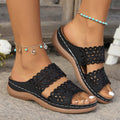 Southeast asia export plus size wedge heel platform slippers hollow out floral thong sandals women's cross-border retro summer slippers