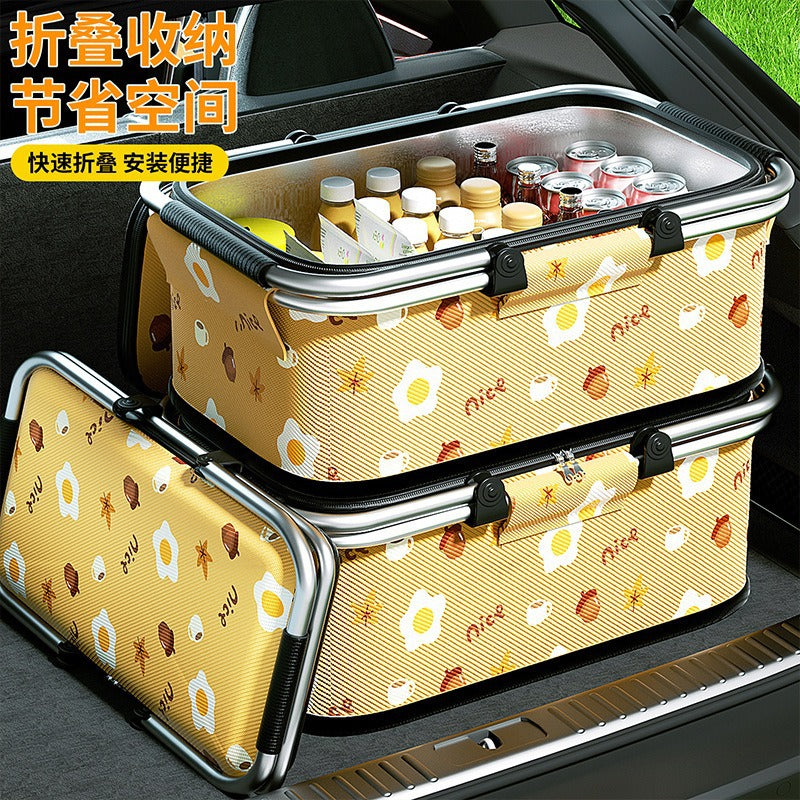 Foldable Insulation Picnic Basket Outing Picnic Camping Thickened Aluminum Portable Picnic Snack Storage Basket Storage Box