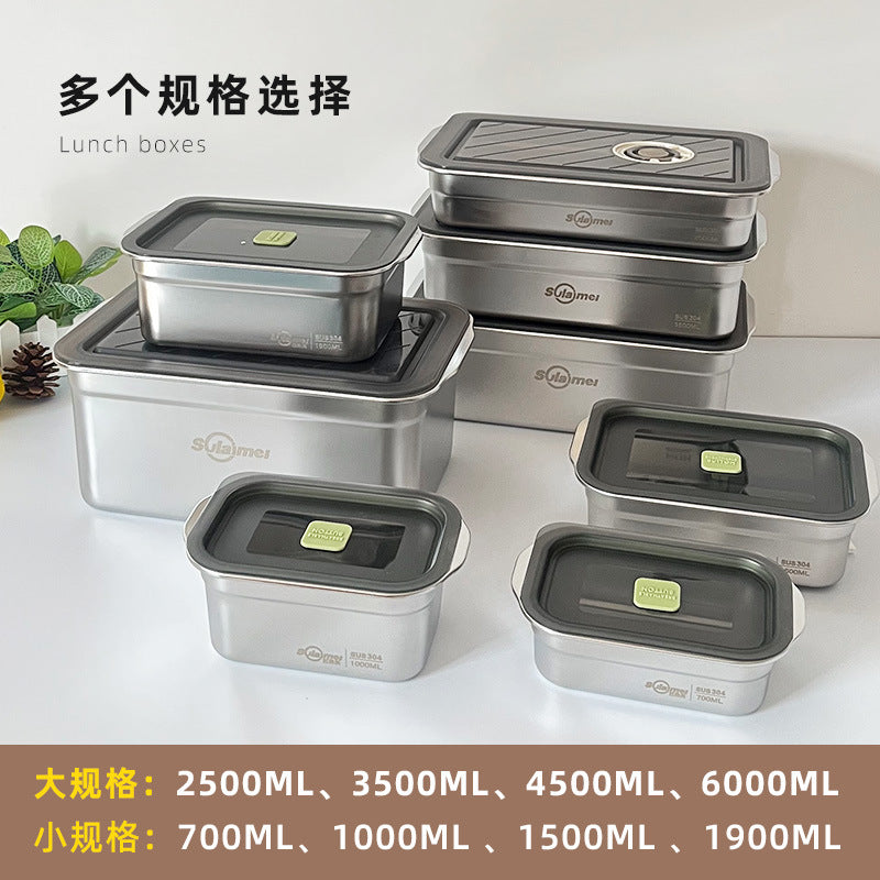 304 stainless steel food storage container - commercial grade, large capacity, rectangular kitchen organizer, lunch box with lid, airtight sealed storage box