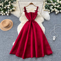 Hepburn style dress for women summerfrenchclassy sense bows waist slimming look suspender square collar fluffy dress