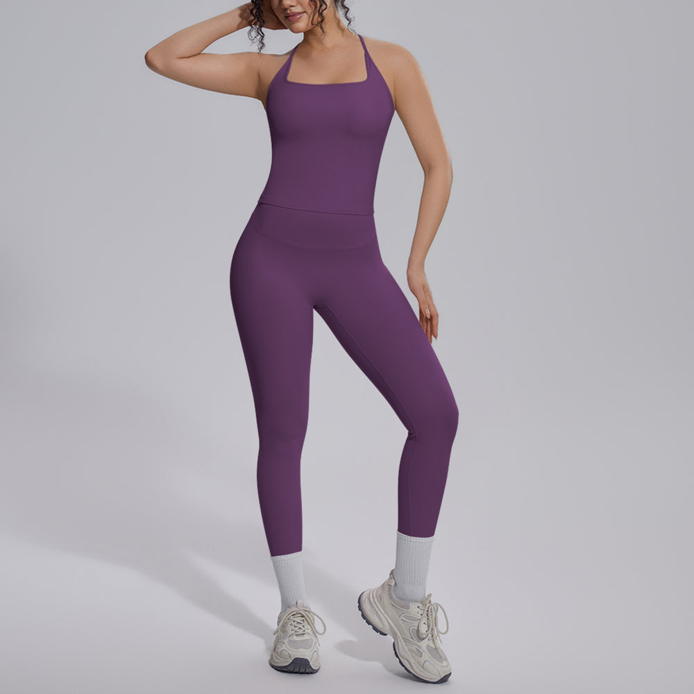 New arrival cross-border fashion double-sided brocade i-shaped beautiful back yoga suit sports running fitness running two-piece set for women