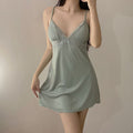 Lace suspender nightgown nightgown for women in summer with breast pads thin pure lust style women's suspender pajamas outwear ice silk