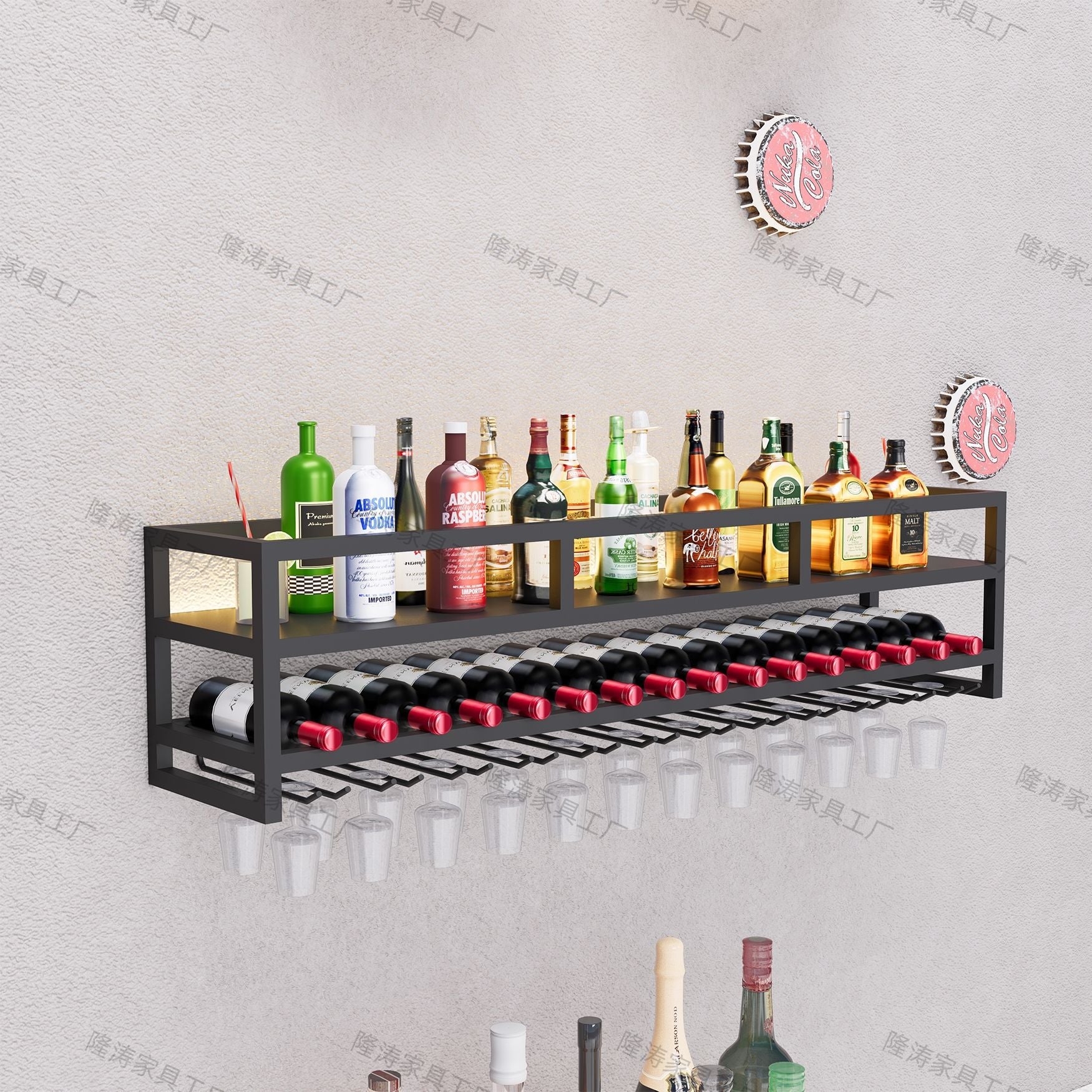 Nordic creative simple bar wrought iron wall wall hanging decoration red wine bottle storage rack goblet hanger