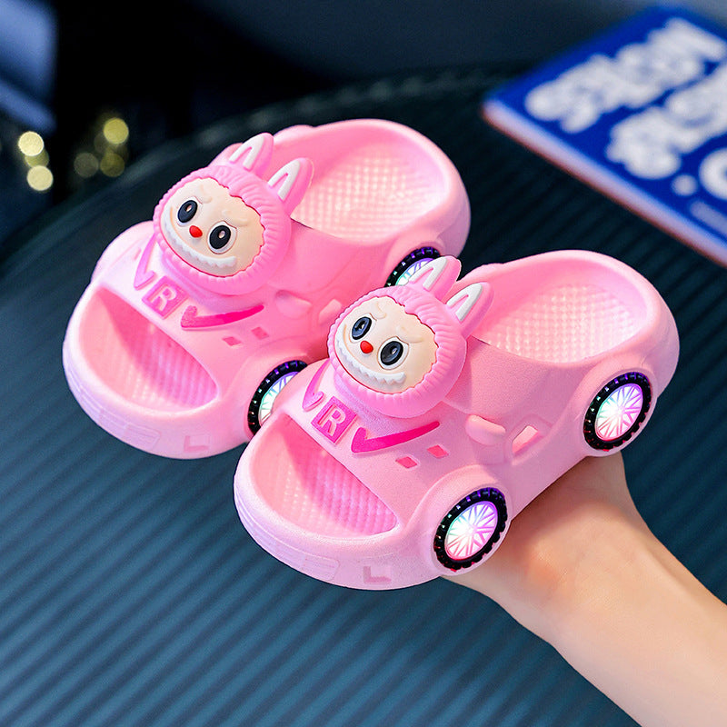 Shiny light-up slippers - kids' cartoon anti-slip slides - boys' home superhero soft sole baby summer slippers