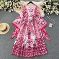 Dress autumn clothing new arrival2022niche style sense of designfashion resort style retroprinting bell sleeves chiffon long skirt