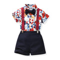New kids' summer outfit set: boys' short-sleeve cotton shirt & overalls - perfect for first birthday celebrations & floral shirt options