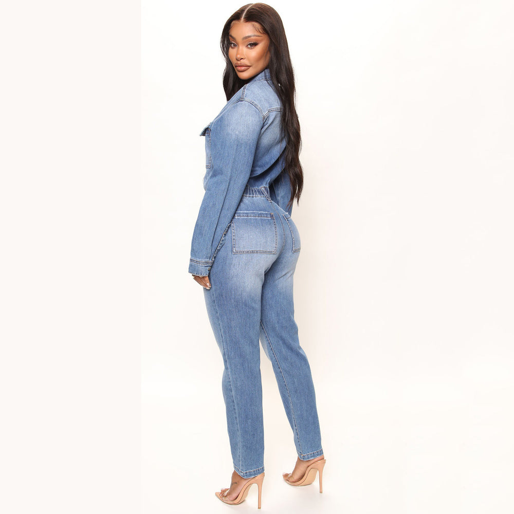 Hot-selling european and american women's jumpsuits: new styles,  bestsellers, washed denim, trendy long-sleeve rompers