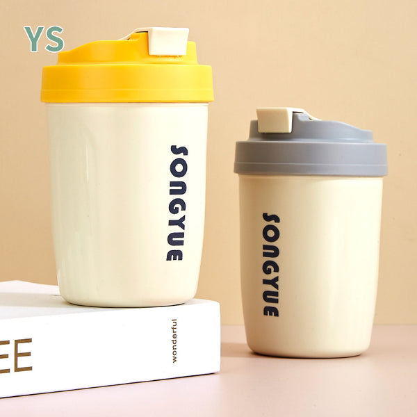 Double drinking cup Stainless steel coffee cup Student straw cup Leak-proof easy cup Car water cup Portable milk cup Mug