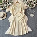 fall/winter new arrival: solid color slim-fit long sleeve knit a-line midi dress - women's base layer