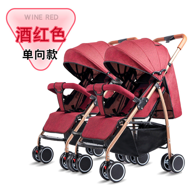 Twin stroller - lightweight, high-view, portable, convertible (sitting/reclining), detachable, double baby stroller, foldable, universal fit