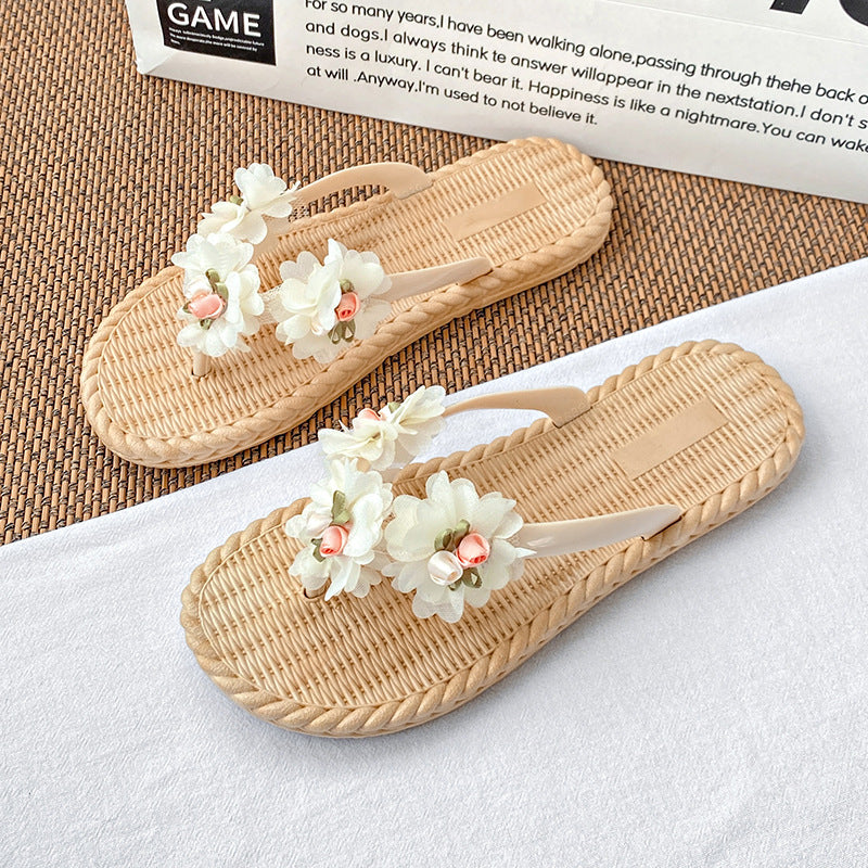 Floral flip-flops for women - summer outdoor wear, 2024 new style, beach & vacation, fairycore design, non-slip, wet-friendly