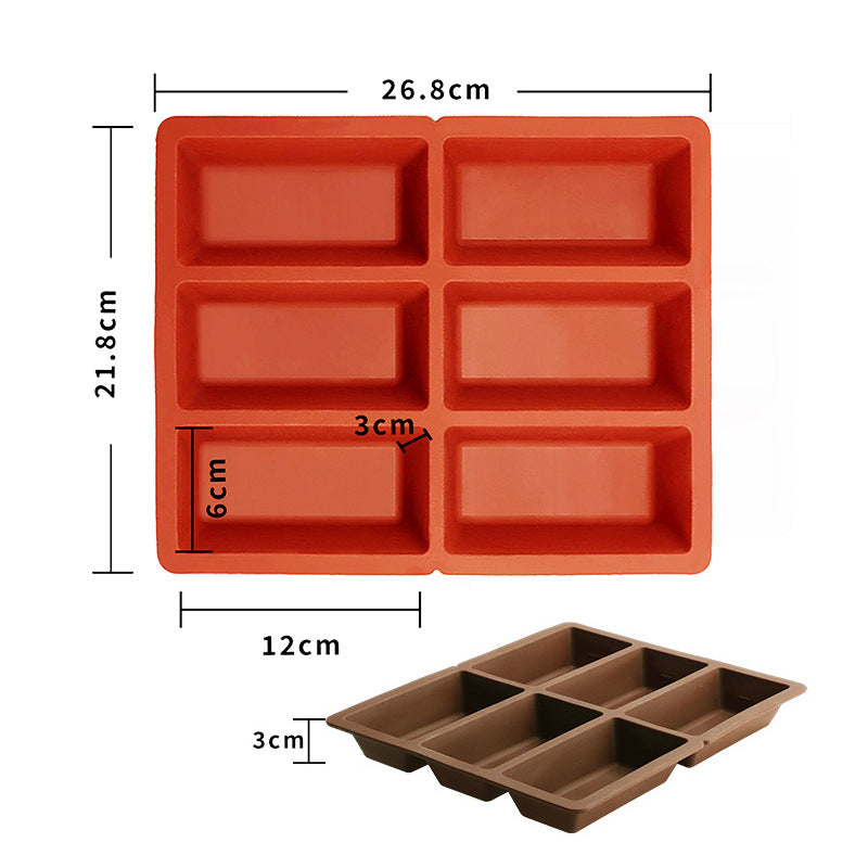 Cross-border supply of food-grade silicone high temperature resistant chocolate molds, six rectangular silicone chocolate molds